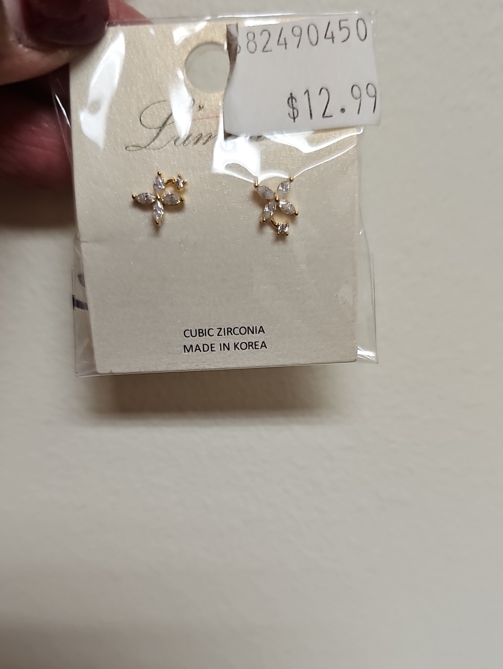 Gold Cubic Zirconia Floral Stud Earrings - Made in Korea